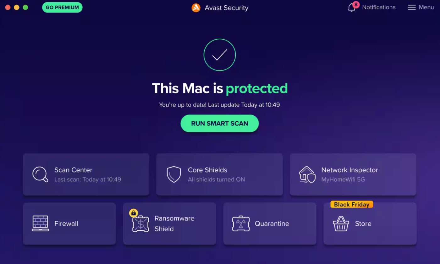 Avast’s free antivirus features.