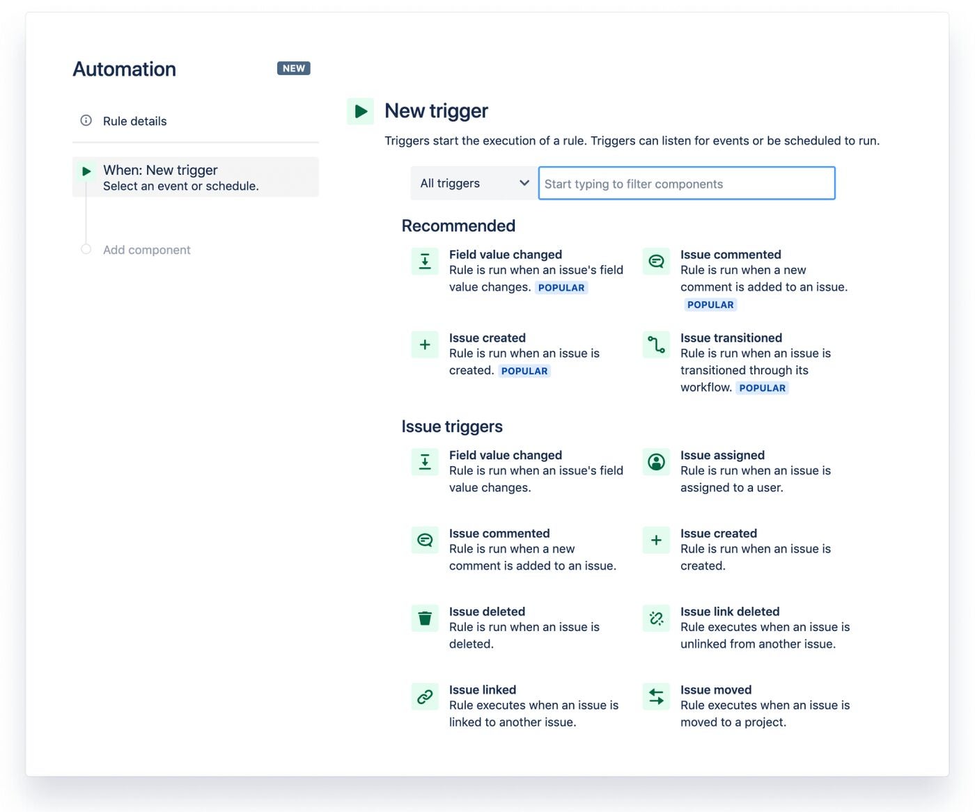 The automation builder on Jira.