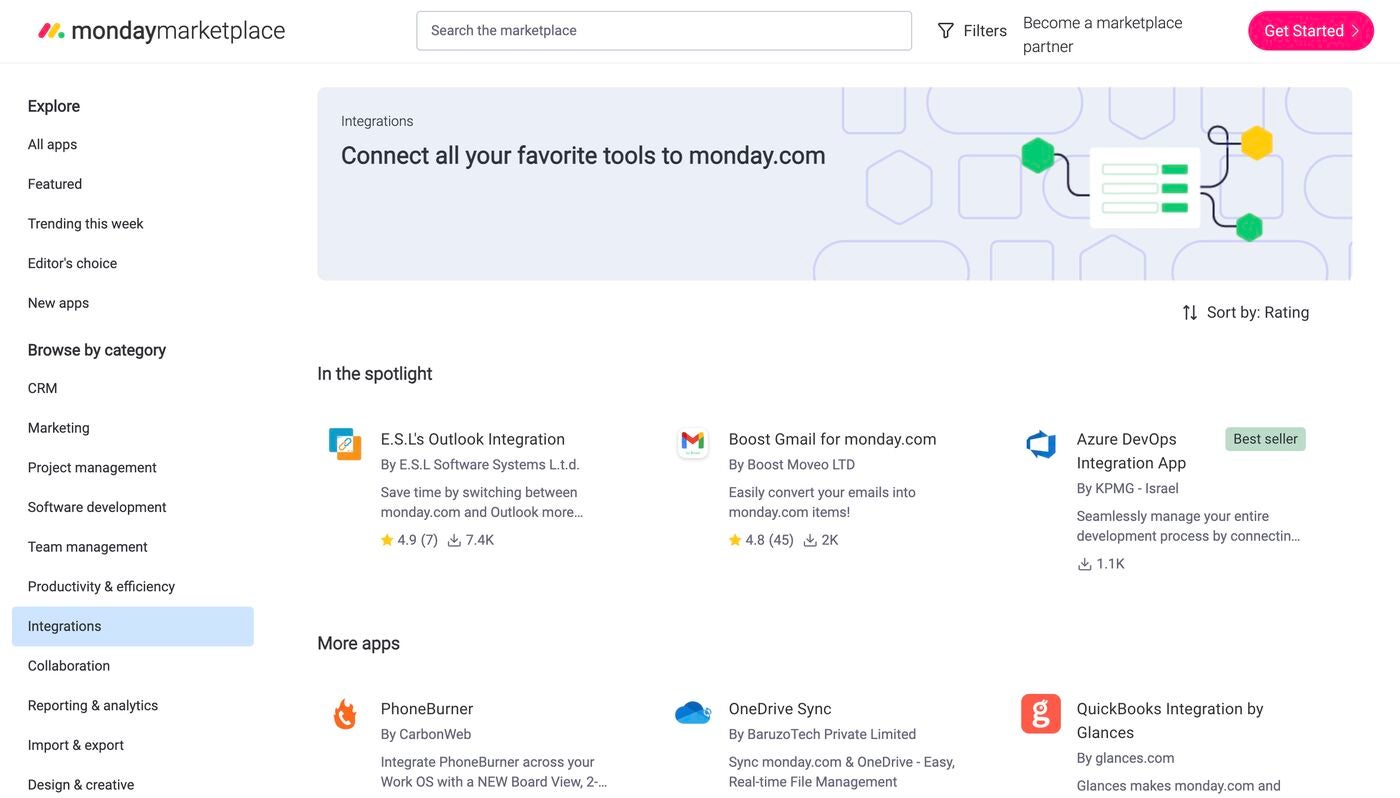 Monday.com’s app marketplace.