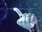 AI robotic hand pointing.