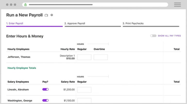 Patriot displays steps on how to run a new payroll for hourly and salary employees. 