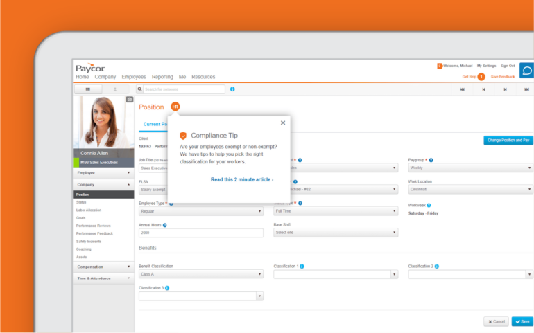 The Paycor payroll dashboard.