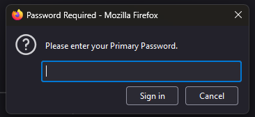 The pop-up window to enter the Firefox Primary Password.