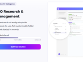 ClickUp’s SEO research & management template landing page, showing an animated example of the template used for tracking SEO tasks.